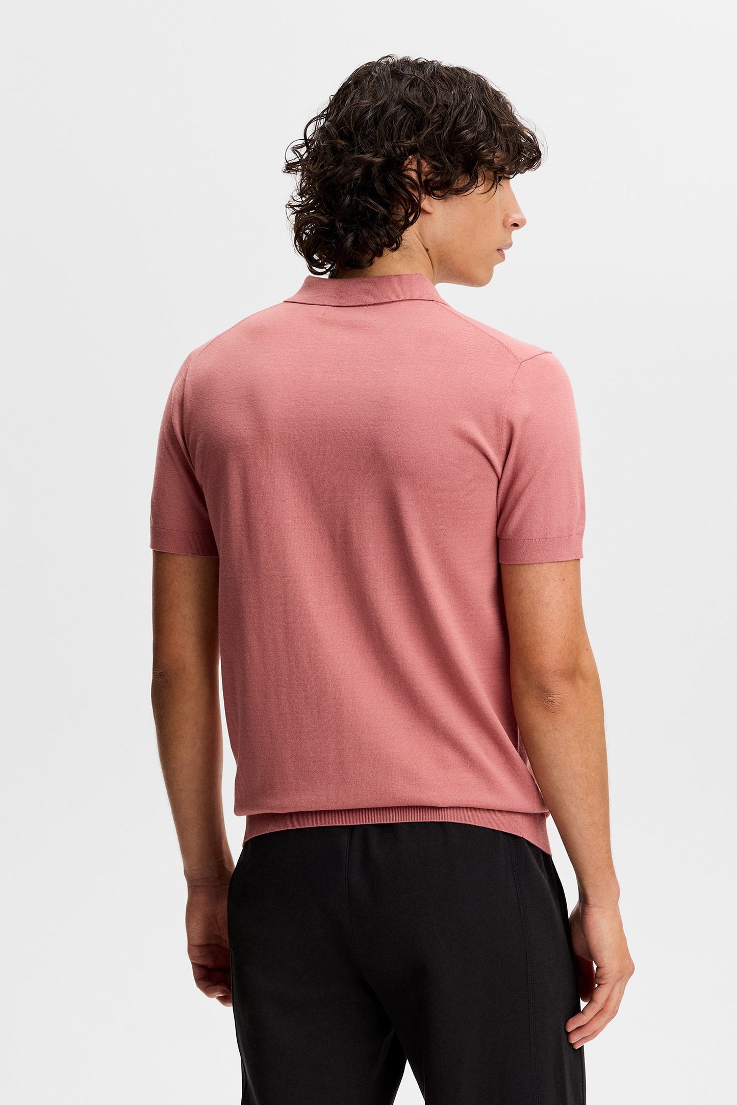 Polohemd mit Rippenstrickmuster / Verwelkte Rose