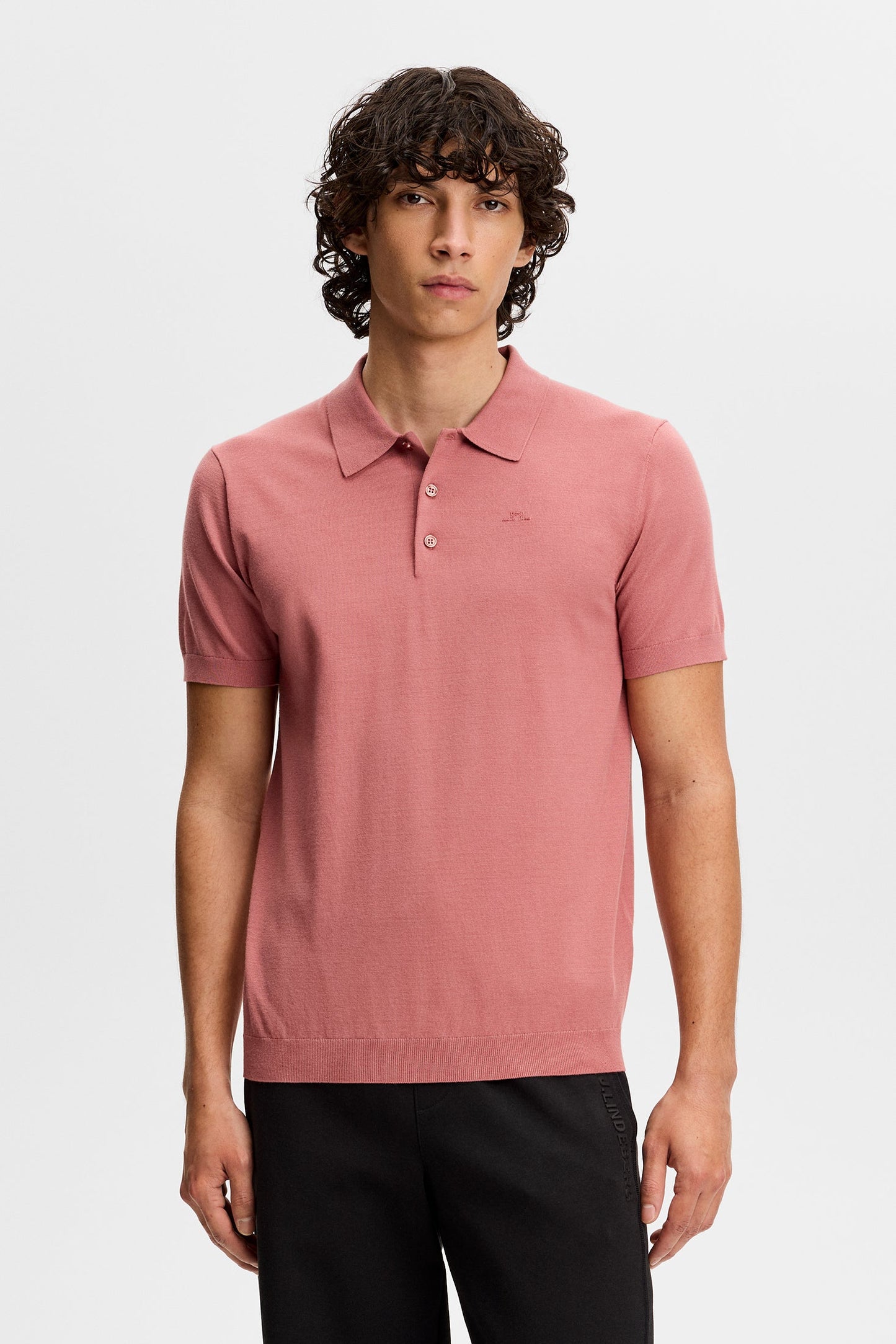 Polohemd mit Rippenstrickmuster / Verwelkte Rose